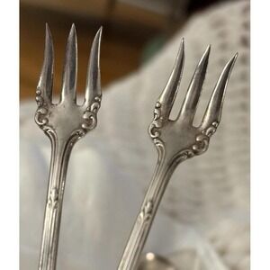 Vintage Antique Oneida Community Triple Plus Long Handle Pickle Forks Set of 2